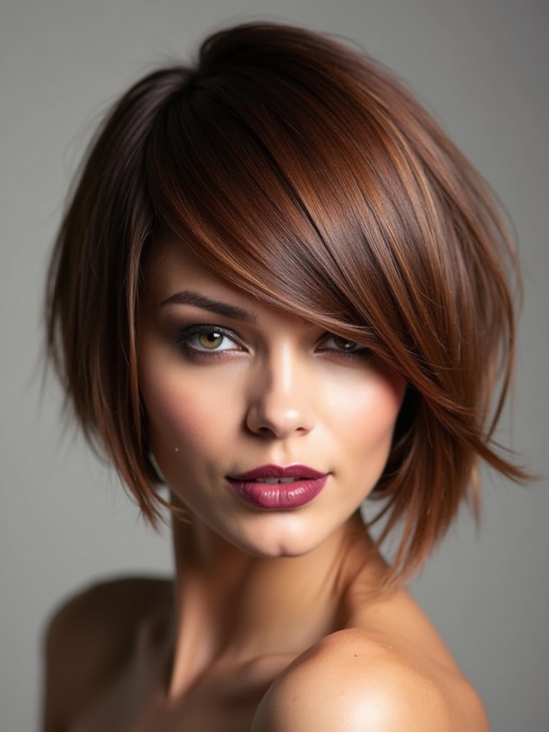 angled bob hairstyle with volume