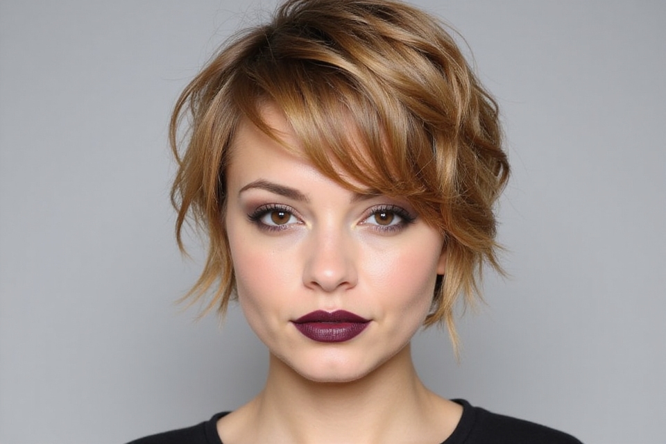 choppy short wide hairstyle
