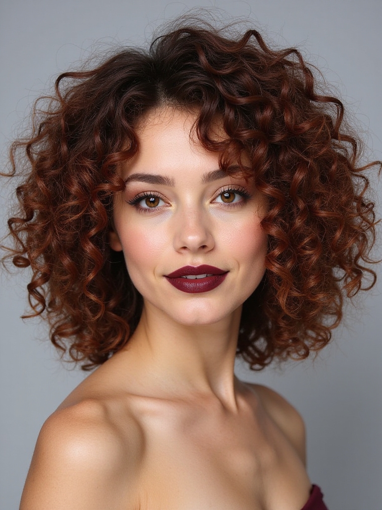curly bob with bangs