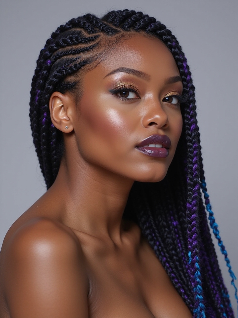 vibrant cornrow color accents