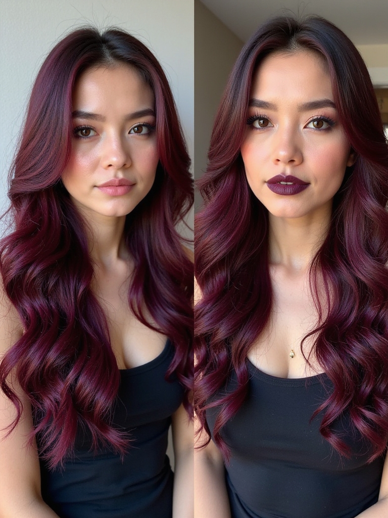 burgundy hair lighting transformation