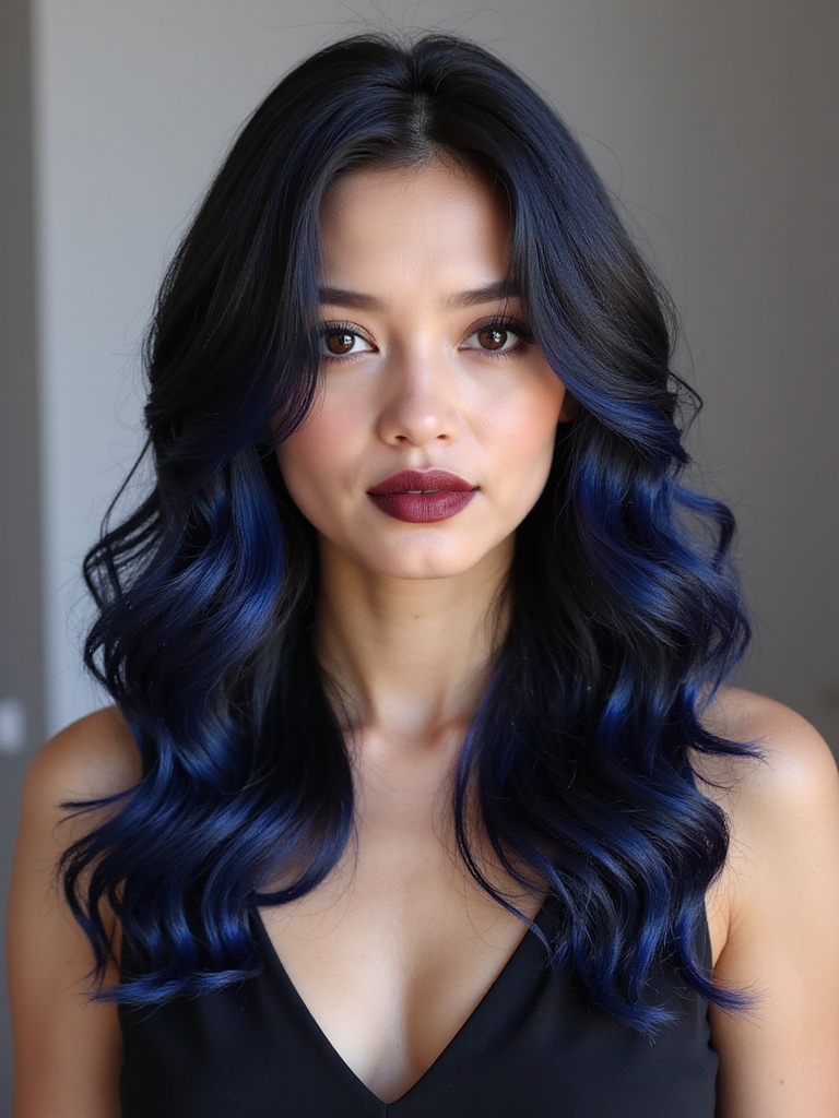 mysterious ebony blue hair