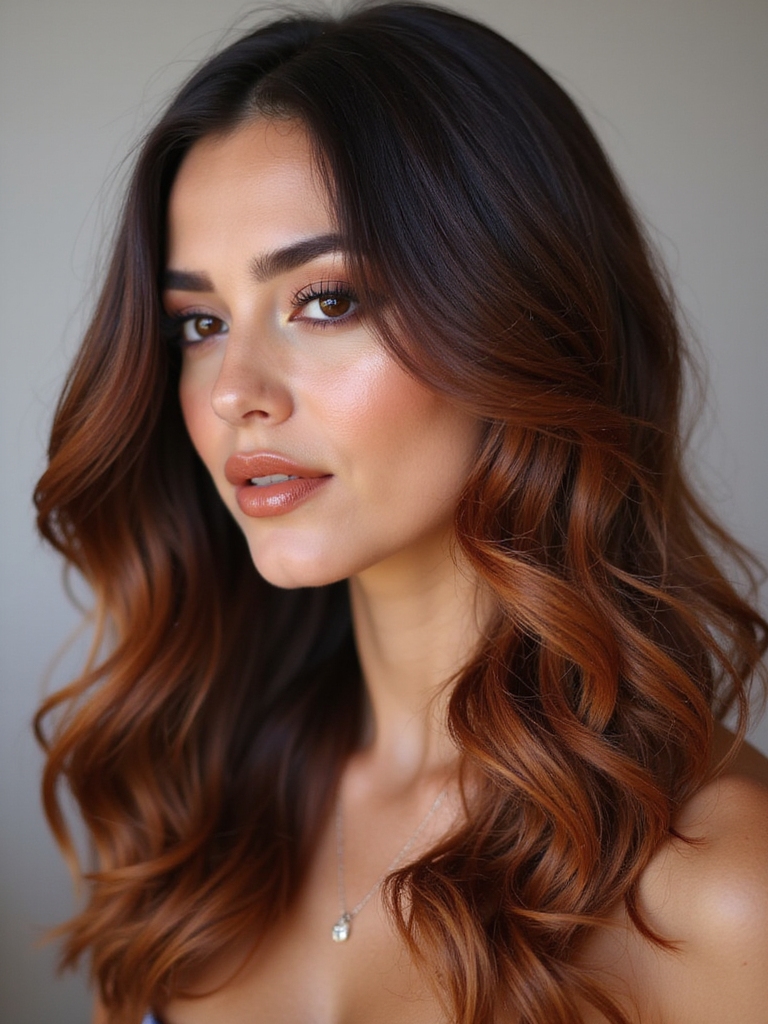 vibrant cinnamon streaks enhance hair
