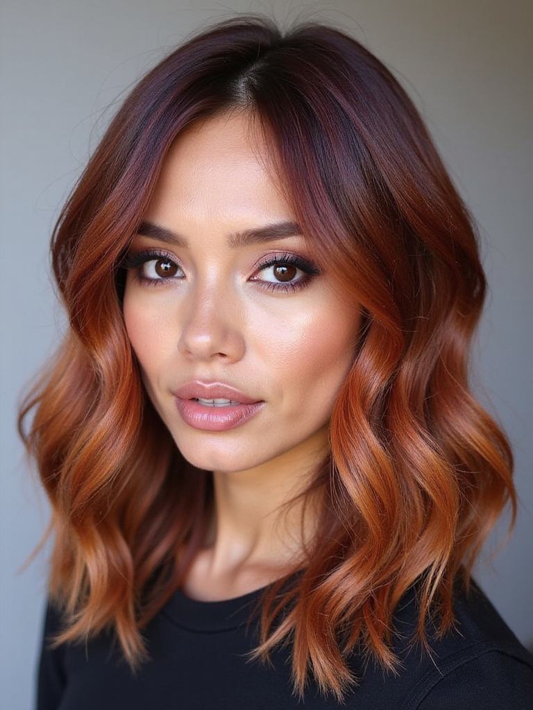 vibrant copper hair highlights