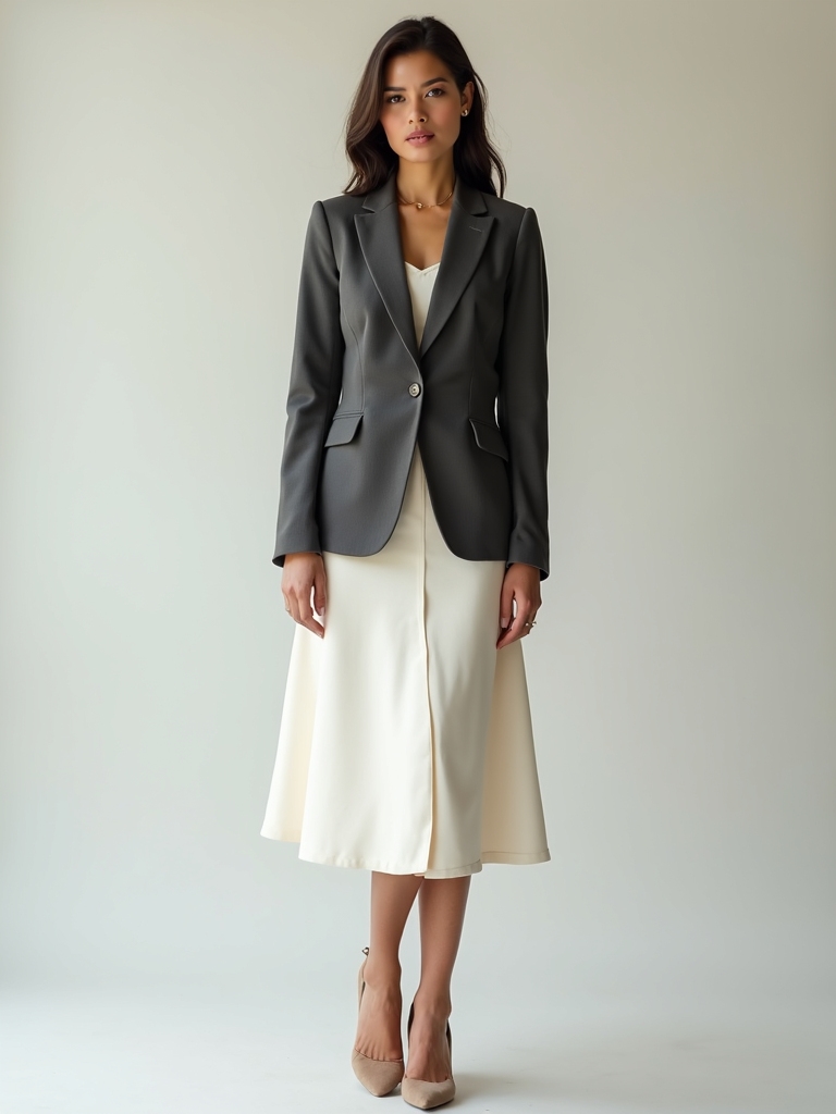 blazer and midi skirt styling