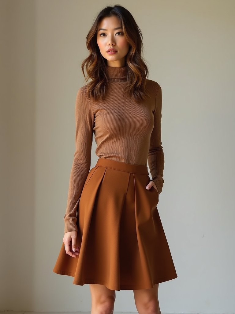 brown skirt outfit inspiration