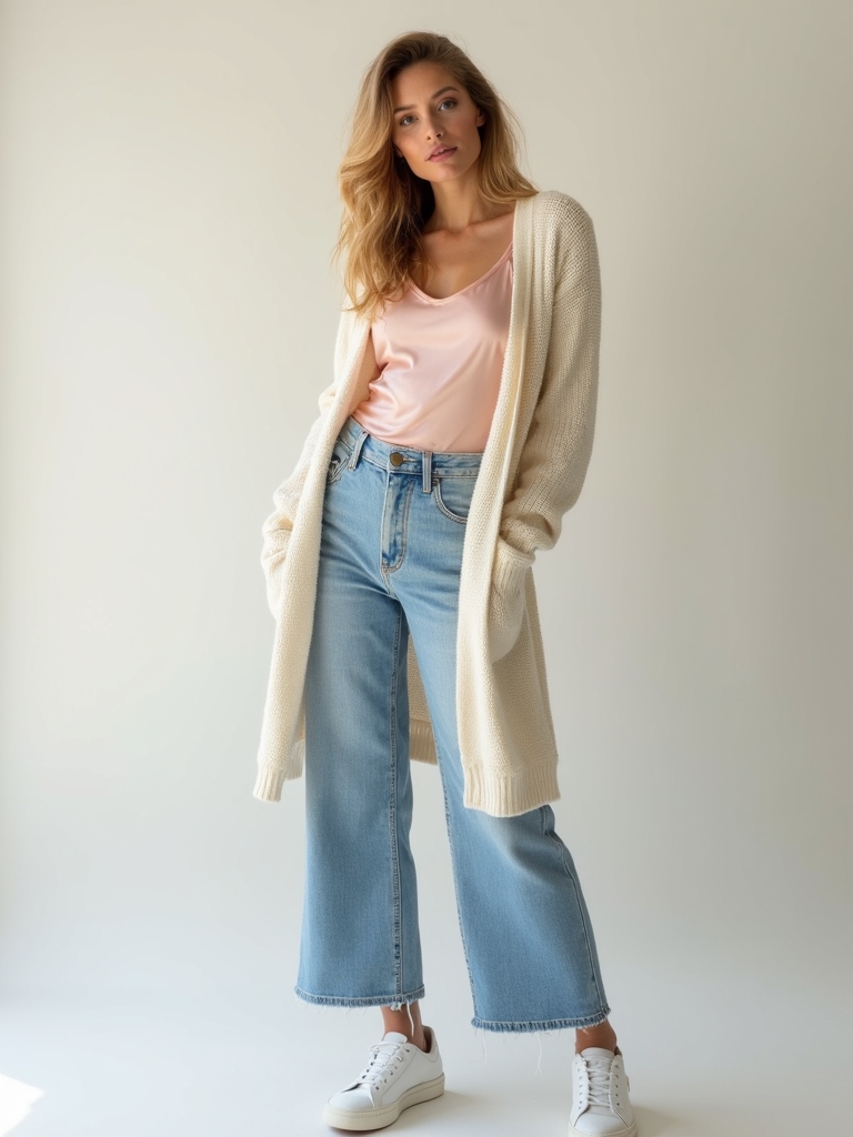 chic wide leg cardigan outfit