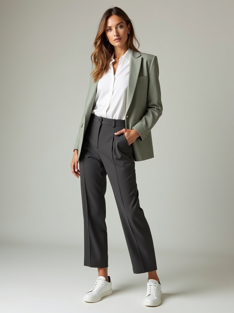 classic trousers sleek sneakers