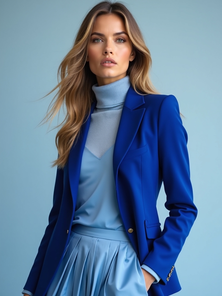 cohesive blue monochrome outfits