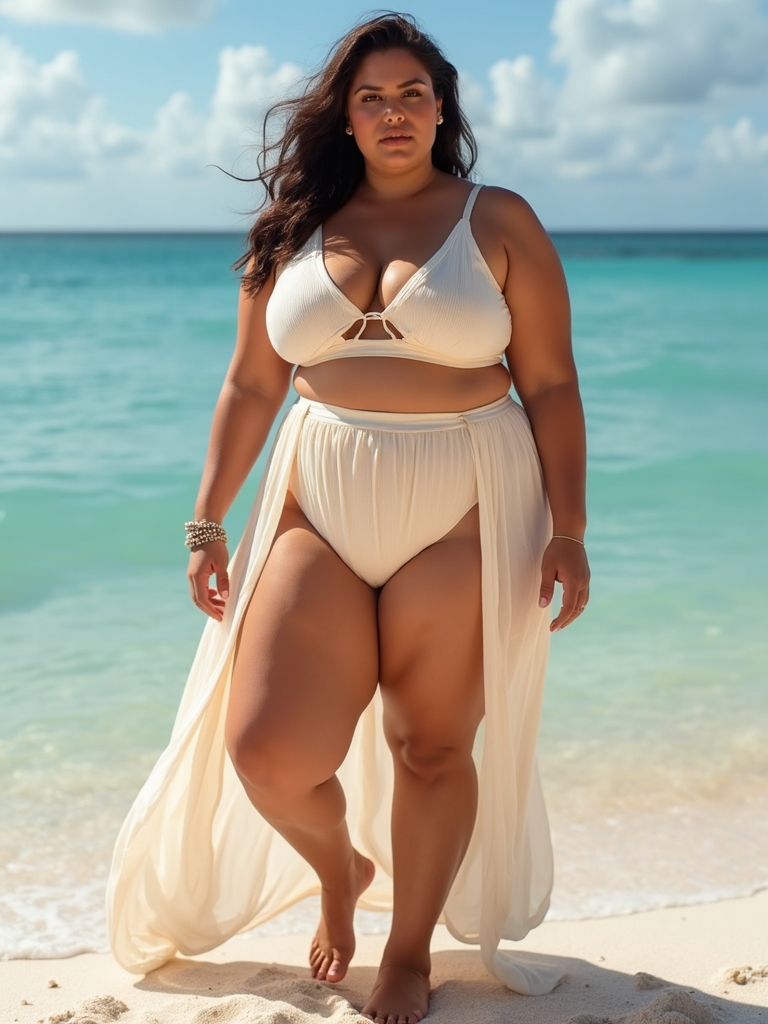 confident plus size beach style