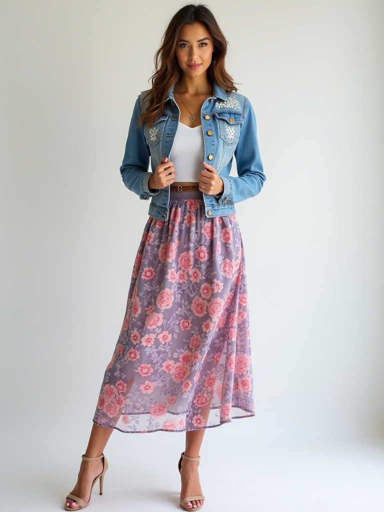 denim floral summer outfits