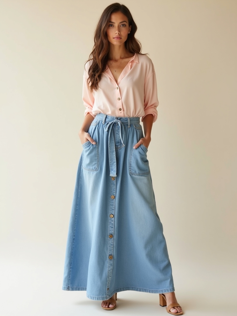 high waisted denim maxi skirts