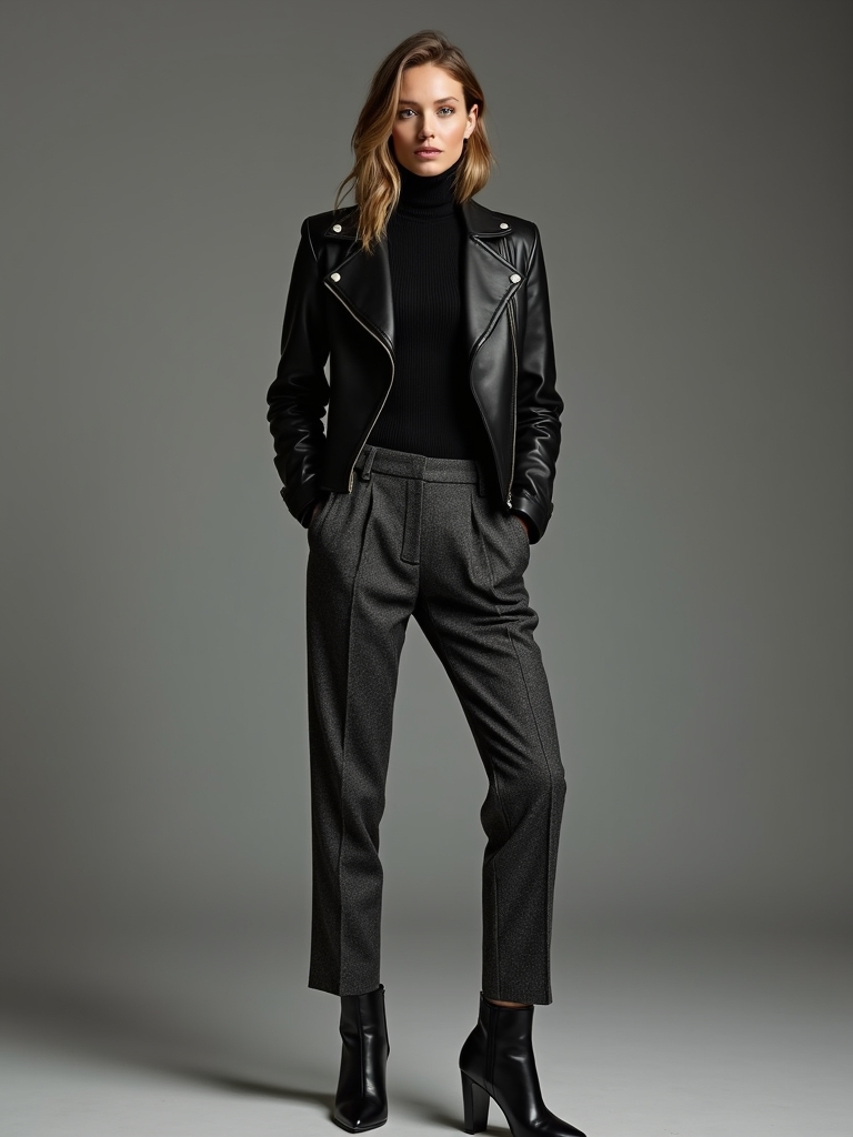 leather jacket sleek turtleneck