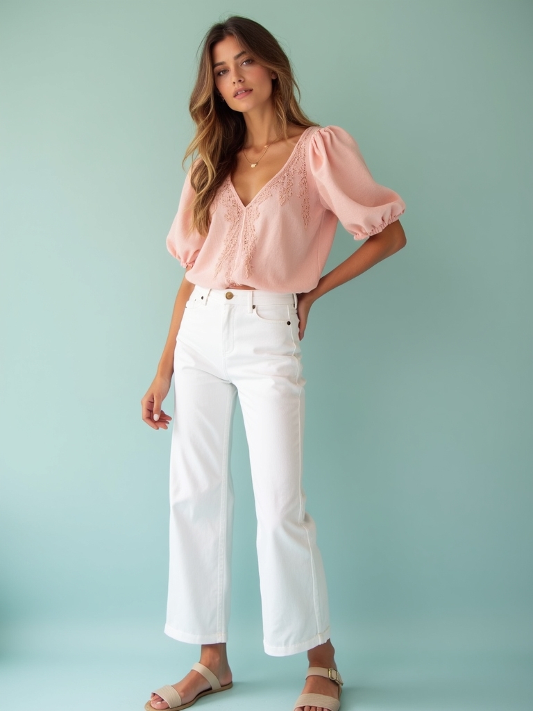 pastel tops white denim
